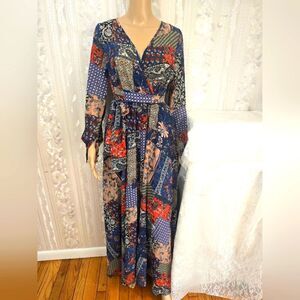 Indigo Rose Floral Maxi Dress - Multicolor NWT